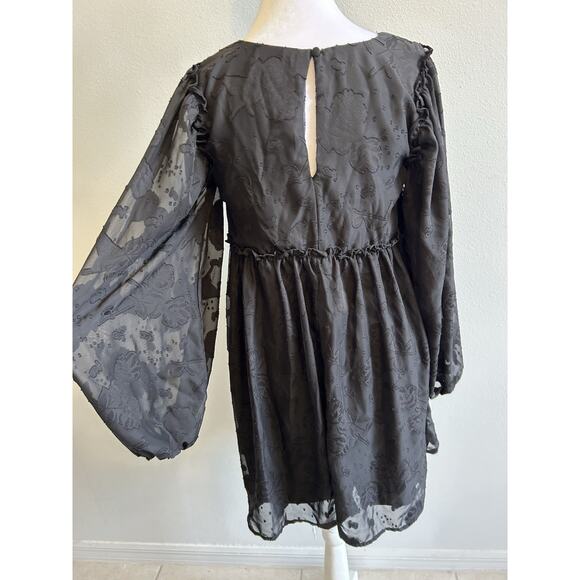 Black Babydoll Dress Lace Whimsigoth Floral Dark Fairy Grunge Witchy Romantic XS - Picture 15 of 16